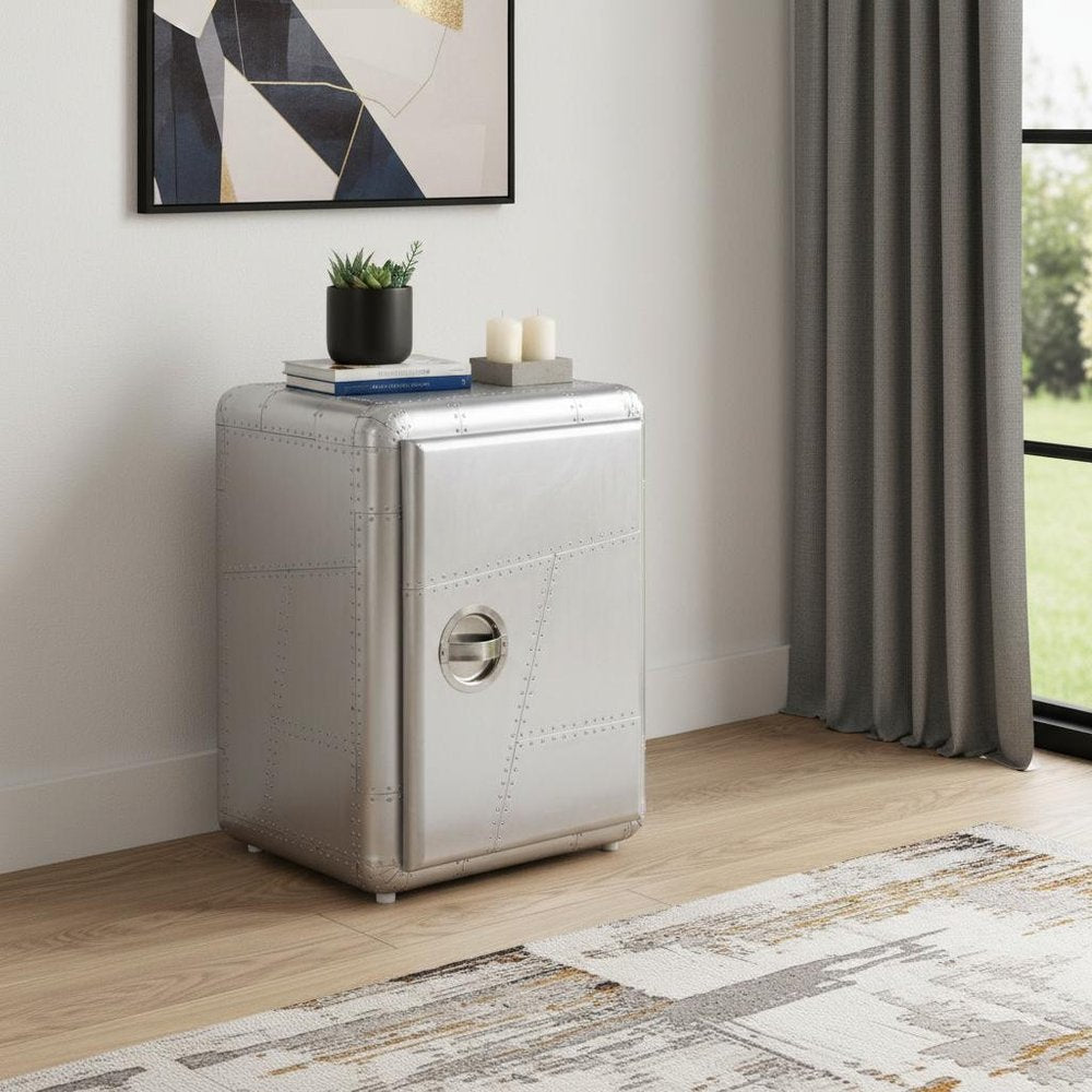 18" Silver Aluminum Standard Accent Cabinet With One Shelf