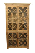 47" Natural Solid Wood Carved Geometric Accent Cabinet With Four Doors