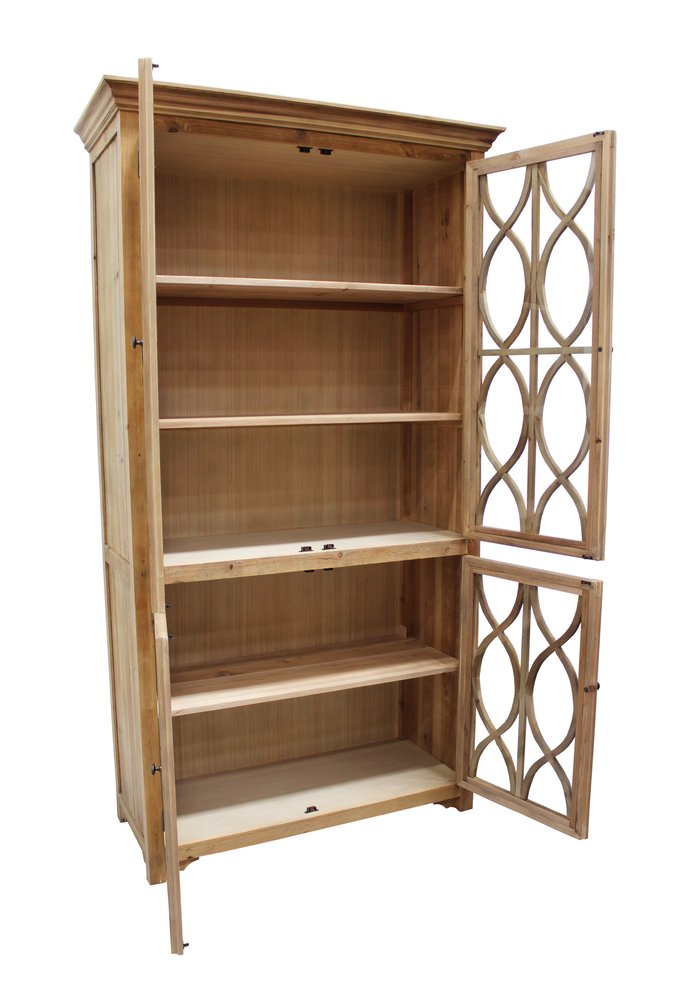 47" Natural Solid Wood Carved Geometric Accent Cabinet With Four Doors