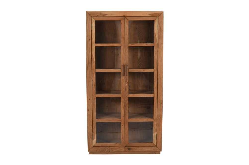 80" Brown Solid Wood Display Stand With Two Doors