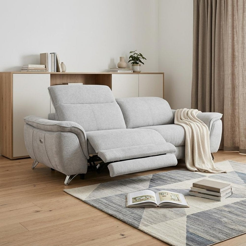 87" Gray And Silver Power Reclining Loveseat