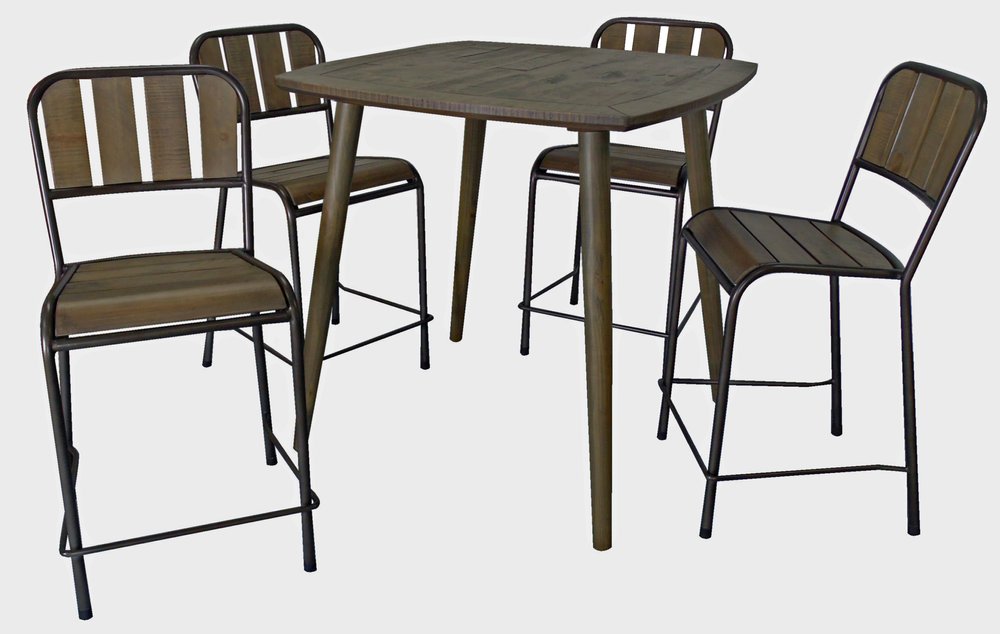 Five Piece Brown and Black Square Solid Wood Dining Set with Four Chairs