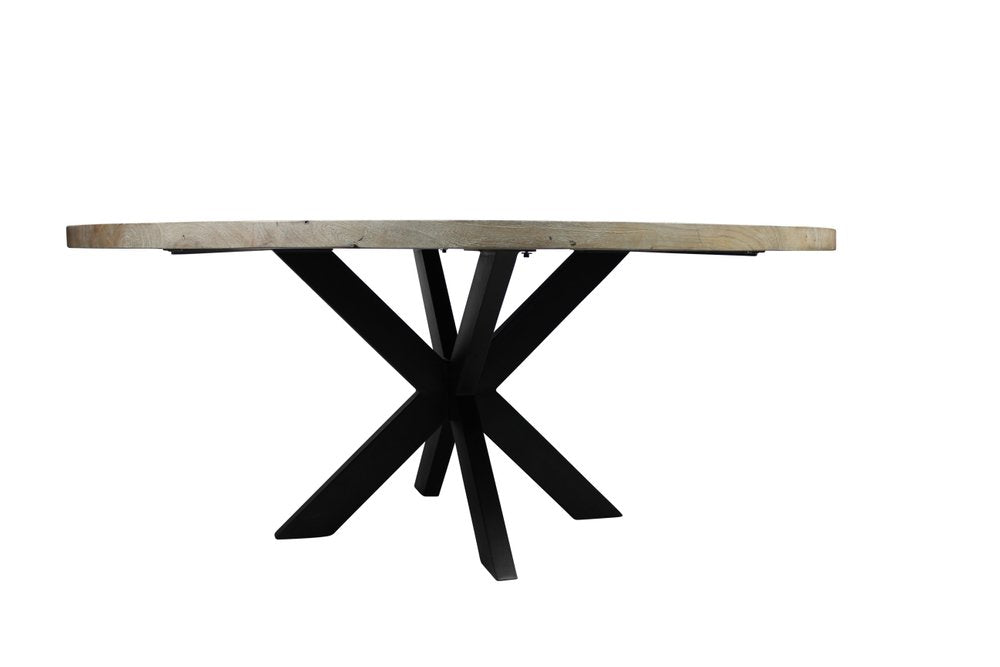 Seven Piece Gray and Black Round Solid Wood Dining Set with Six Chairs