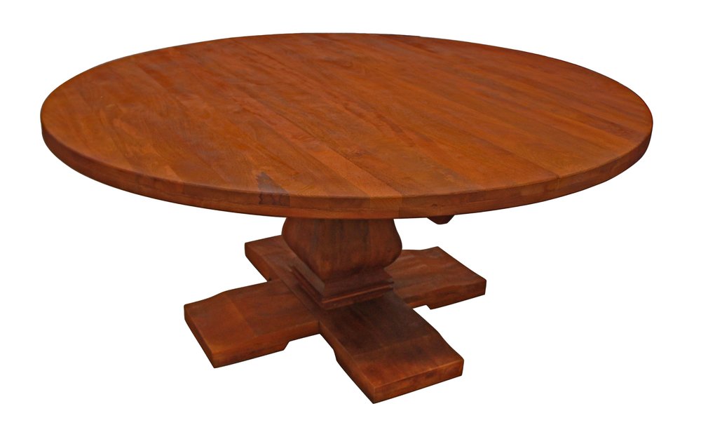 Seven Piece Brown Round Solid Wood Dining Set with Six Chairs