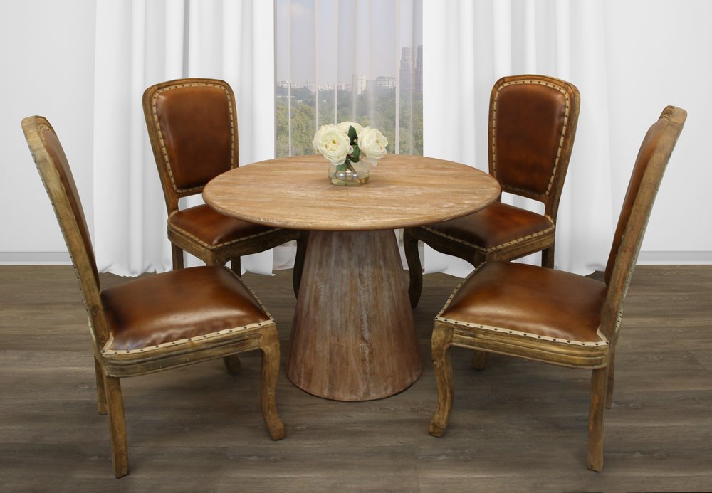 Five Piece Natural Round Solid Wood Dining Set with Four Chairs