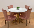 Five Piece Ivory and Gold Round Marble Dining Set with Four Chairs
