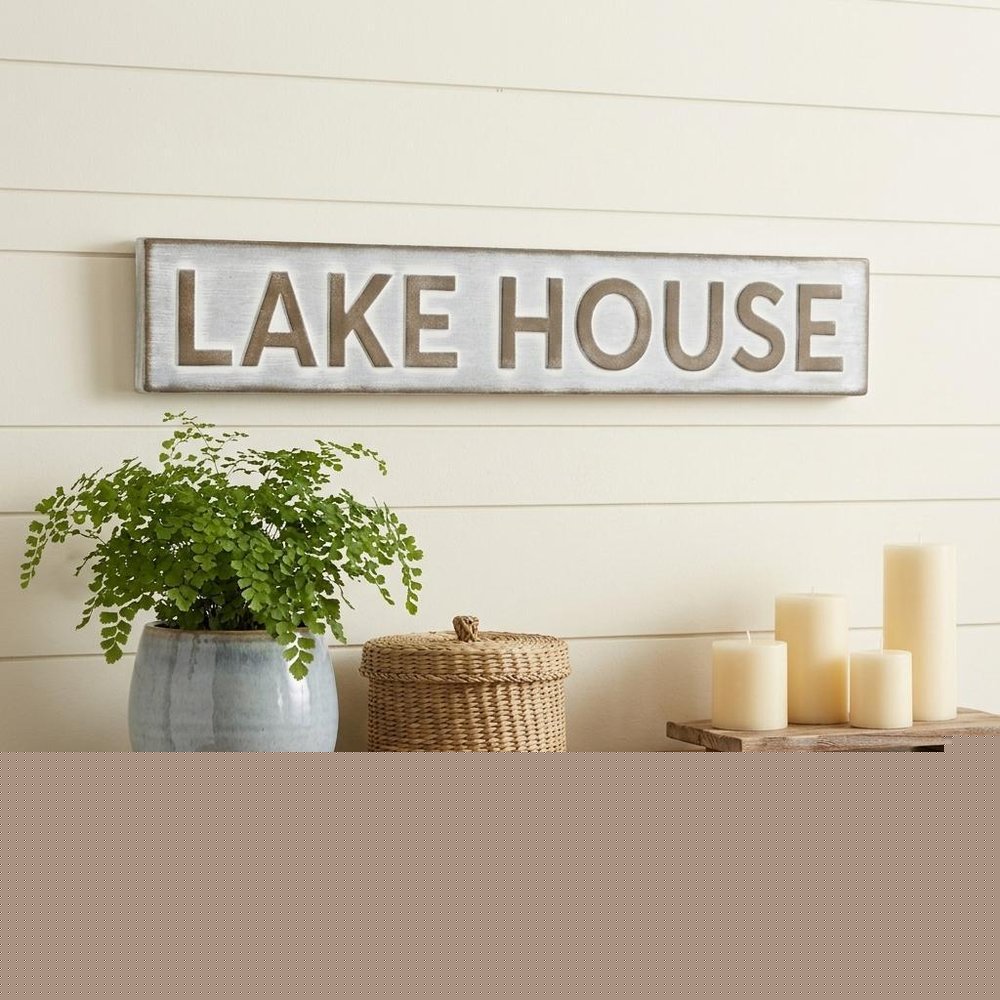 5" X 24" Gray and Brown Lake House Metal Wall Decor