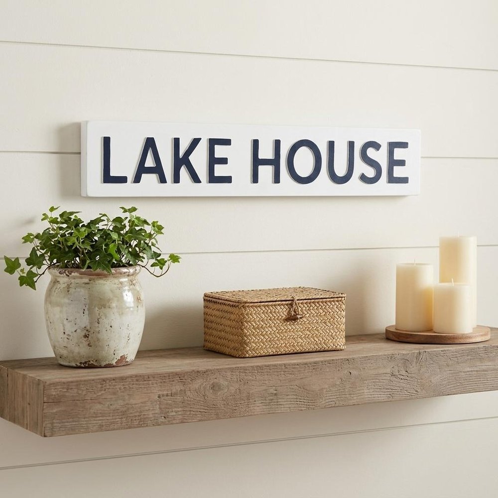 5" X 24" White Lake House Metal Wall Decor