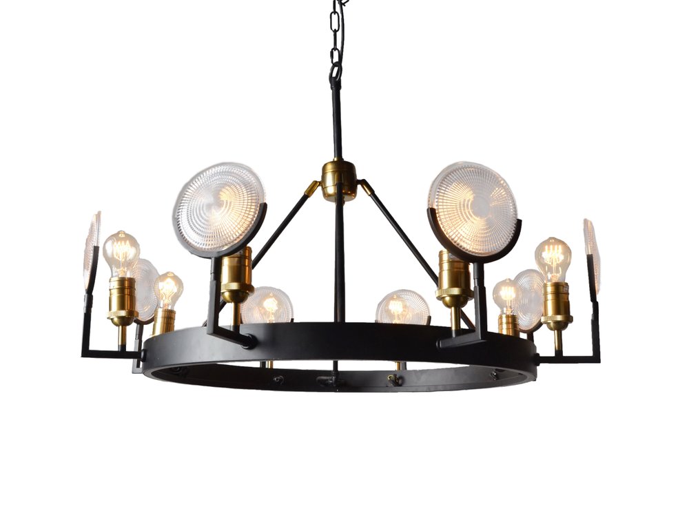 Black And Gold Unique Statement Eight Light Metal Chandelier With Clear Shades
