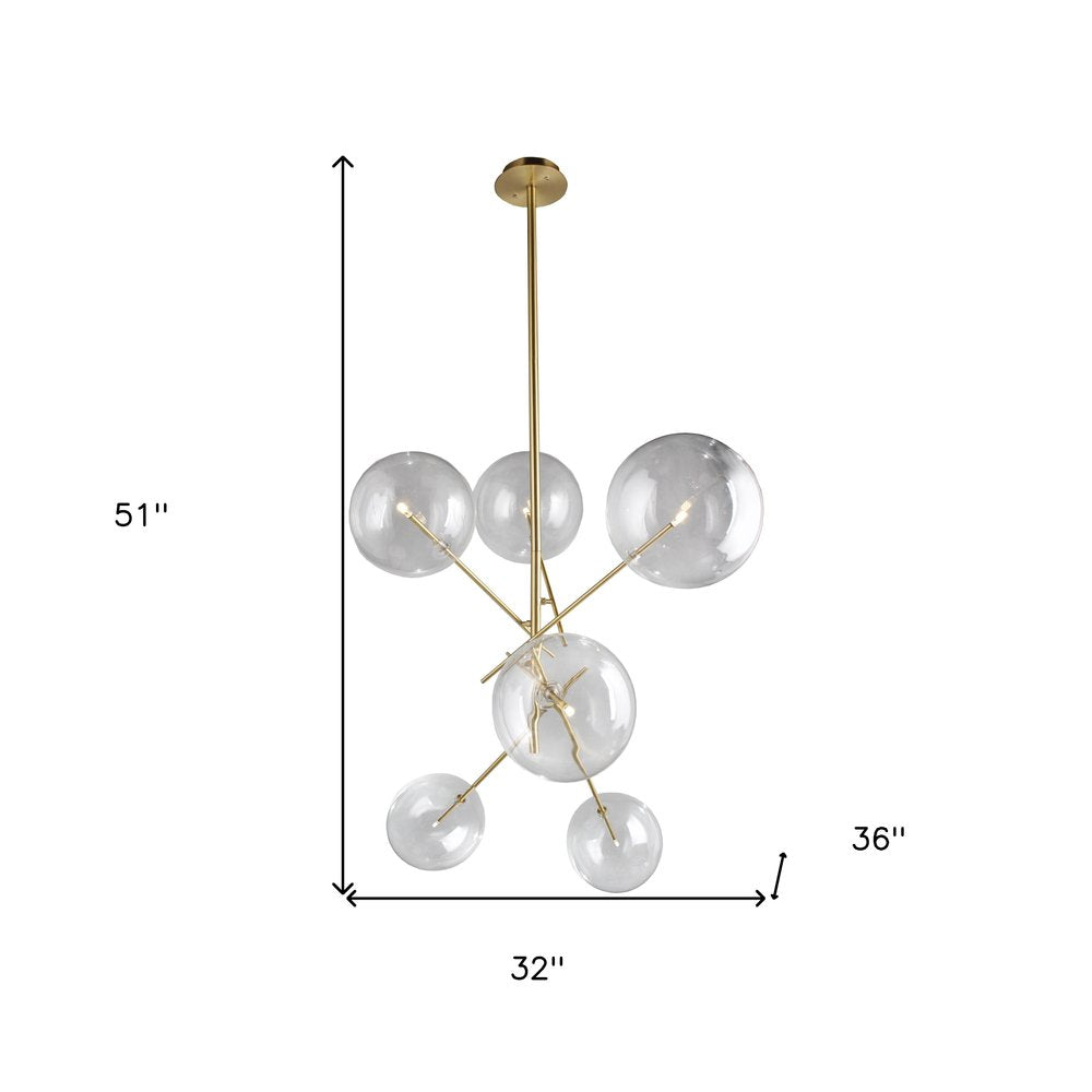Antiqued Brass Sputnik Four Light Metal Chandelier With Clear Shades