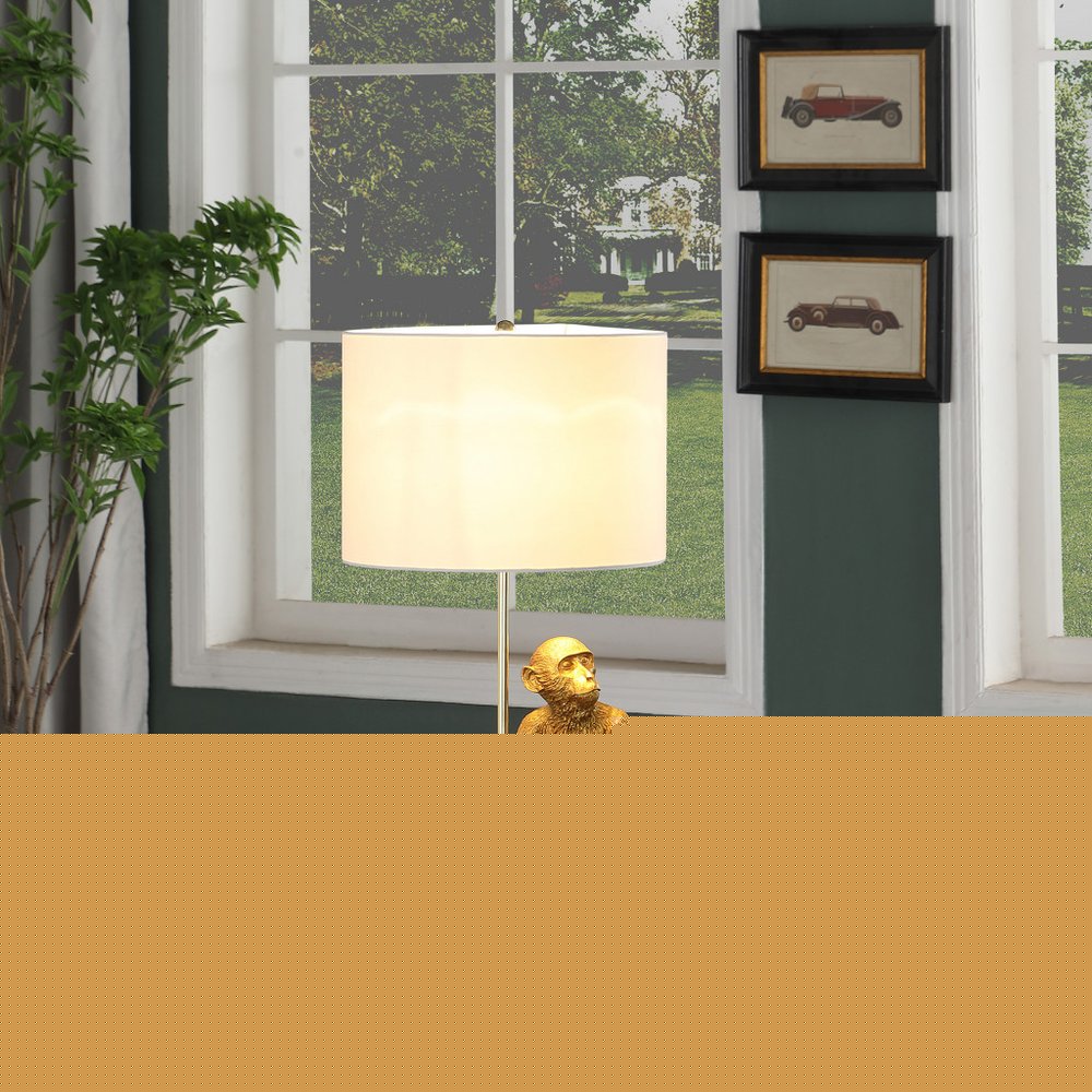 26" Antiqued Gold Sitting Monkey Table Lamp With White
