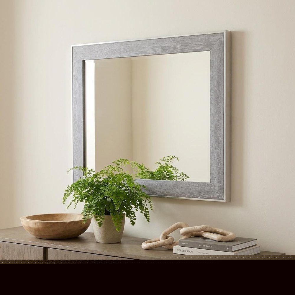 40" Gray and Silver Wood and Metal Framed Accent Mirror