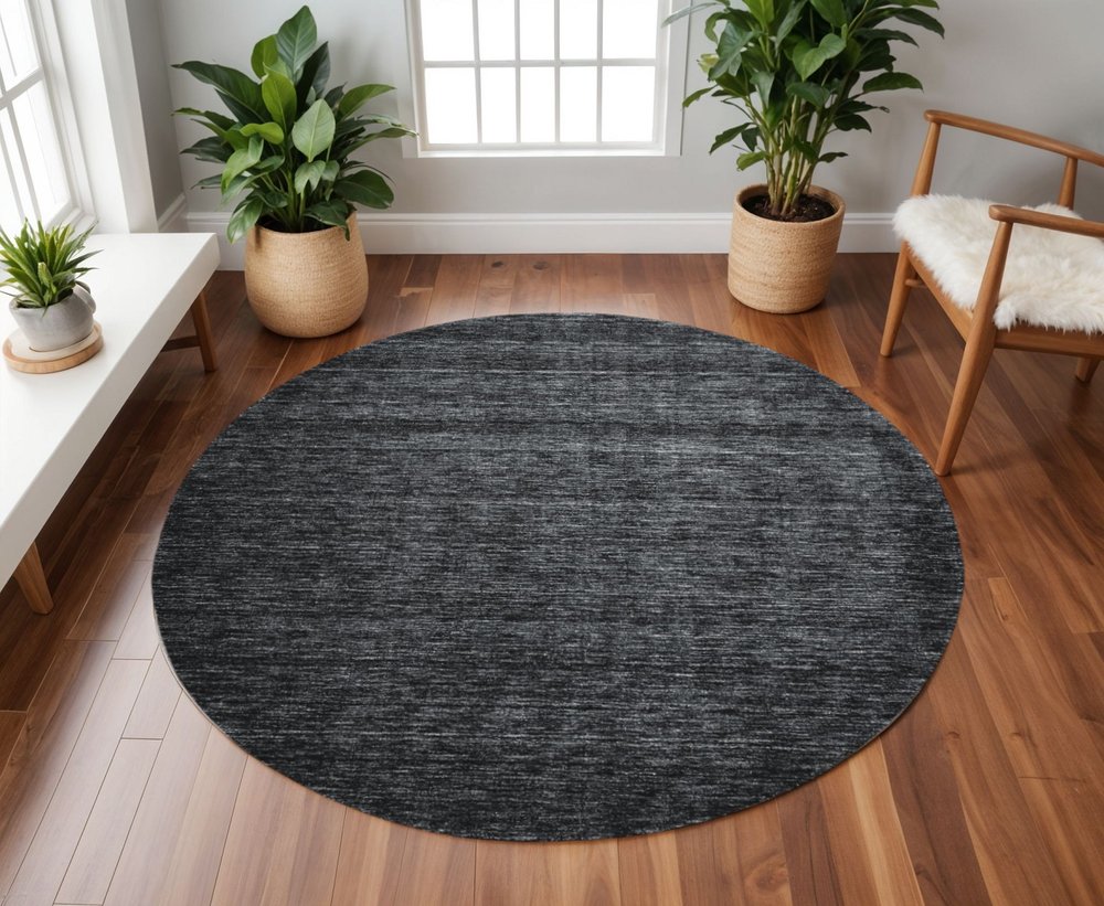 10' Black Round Wool Hand Woven Area Rug