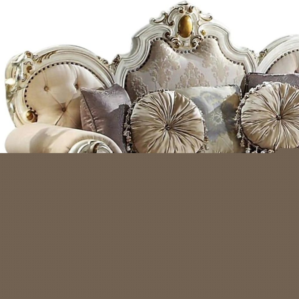 70" Gold And Pearl Velvet Loveseat and Toss Pillows