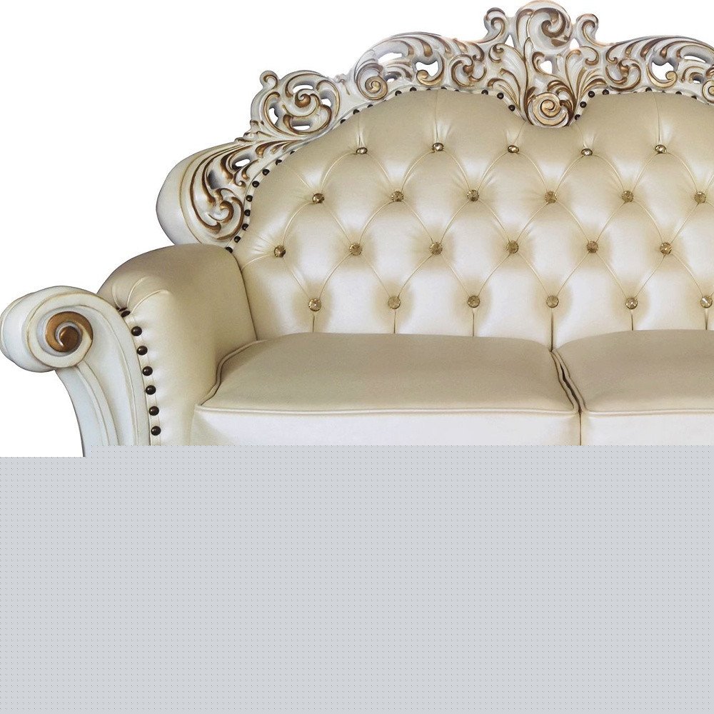 70" Champagne And Pearl Faux Leather Loveseat and Toss Pillows