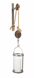 32" Silver Metal And Glass Wall Sconce Candle Holder