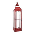 Set of Three Red Distressed Ornate Glass And Metal Floor Lantern Candle Holders