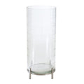 12" Silver And Clear Geometric Iron And Glass Tabletop Hurricane Candle Holder