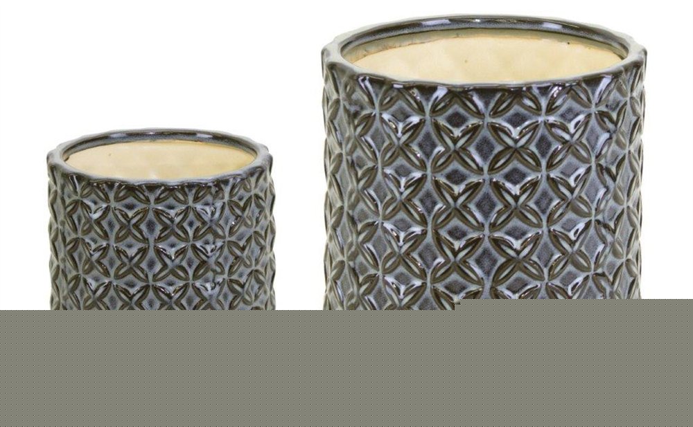Set of Two Brown And Gray Clay 7 Ounce Geometric Round Pot Planters