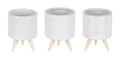 Set of Three White Porcelain 1 Ounce Round Funny Face Pot Planters With Stands