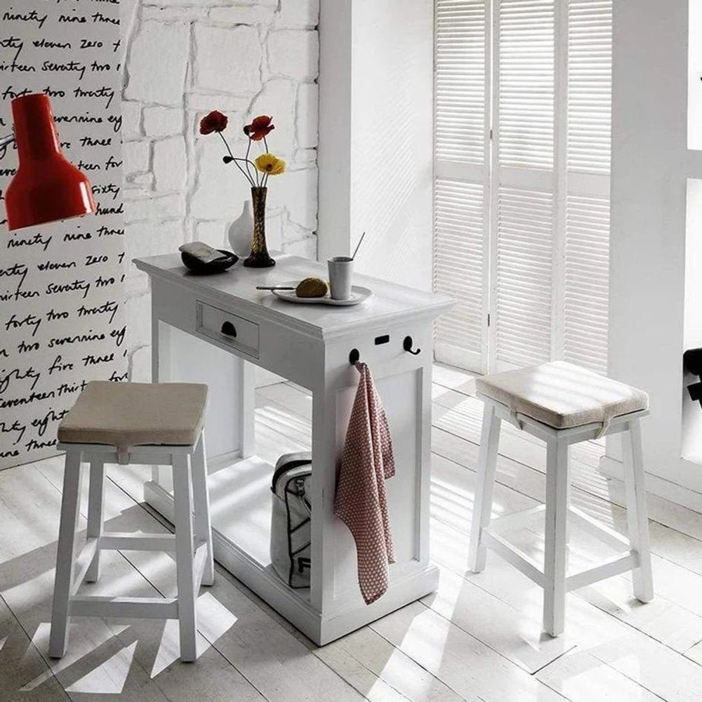 Three Piece White Solid Wood Dining Set with Two Chairs
