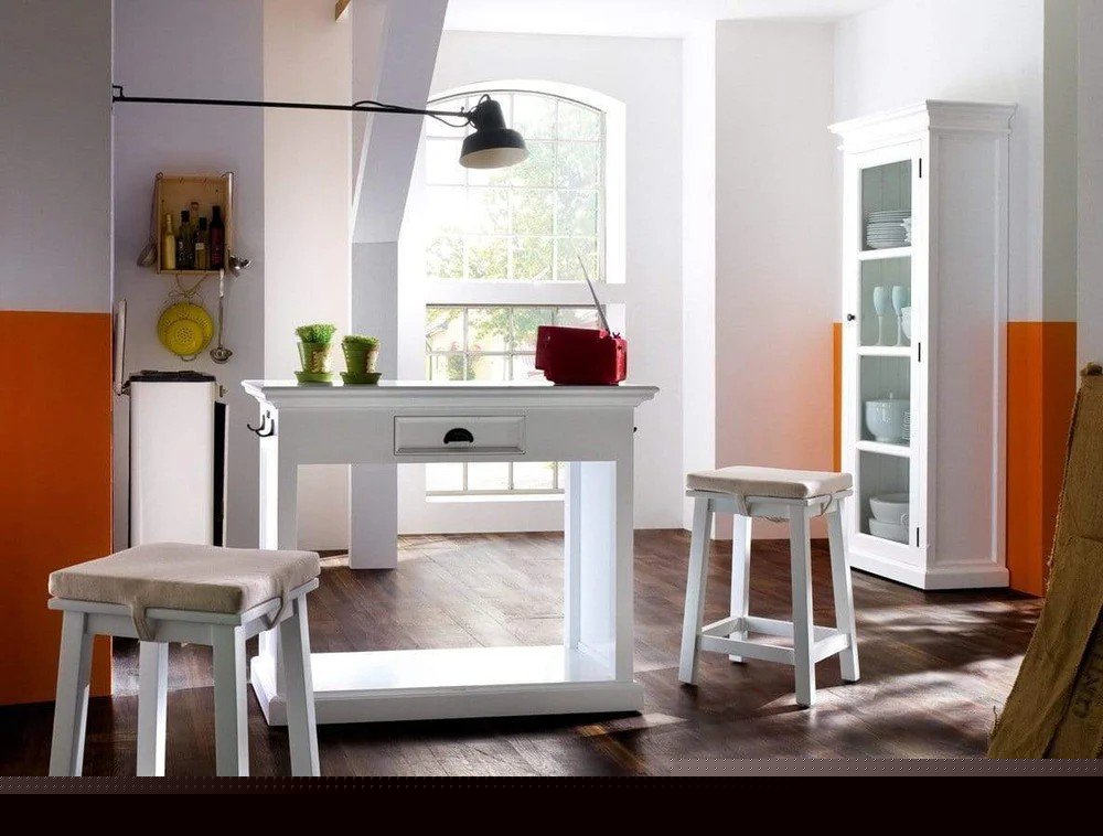 Three Piece White Solid Wood Dining Set with Two Chairs