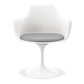 White Heavy Duty Plastic Swivel Dining Arm Chair With Gray Faux Leather Cushion