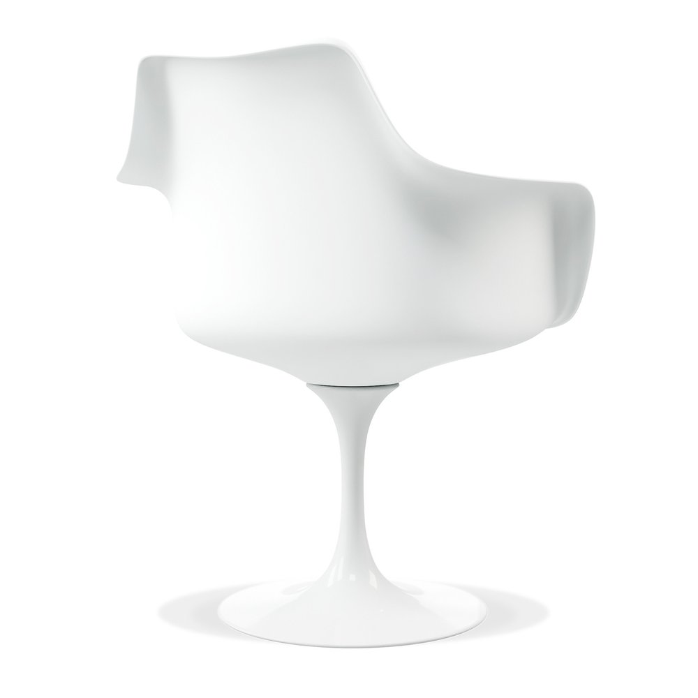 White Heavy Duty Plastic Swivel Dining Arm Chair With Gray Faux Leather Cushion