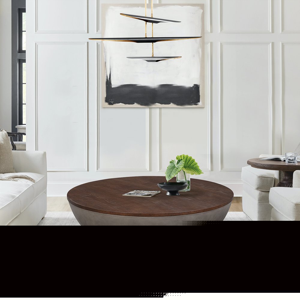 48" Brown And Gray Solid Wood And Concrete Round Coffee Table