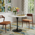 32" White And Black Marble And Metal Dining Table