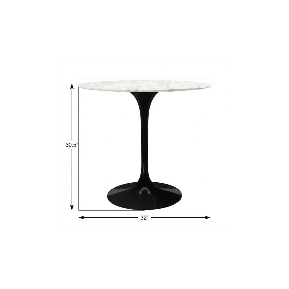 32" White And Black Marble And Metal Dining Table