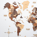 35" X 59" Brown and Beige Wood World Map Hanging Dimensional Sculpture