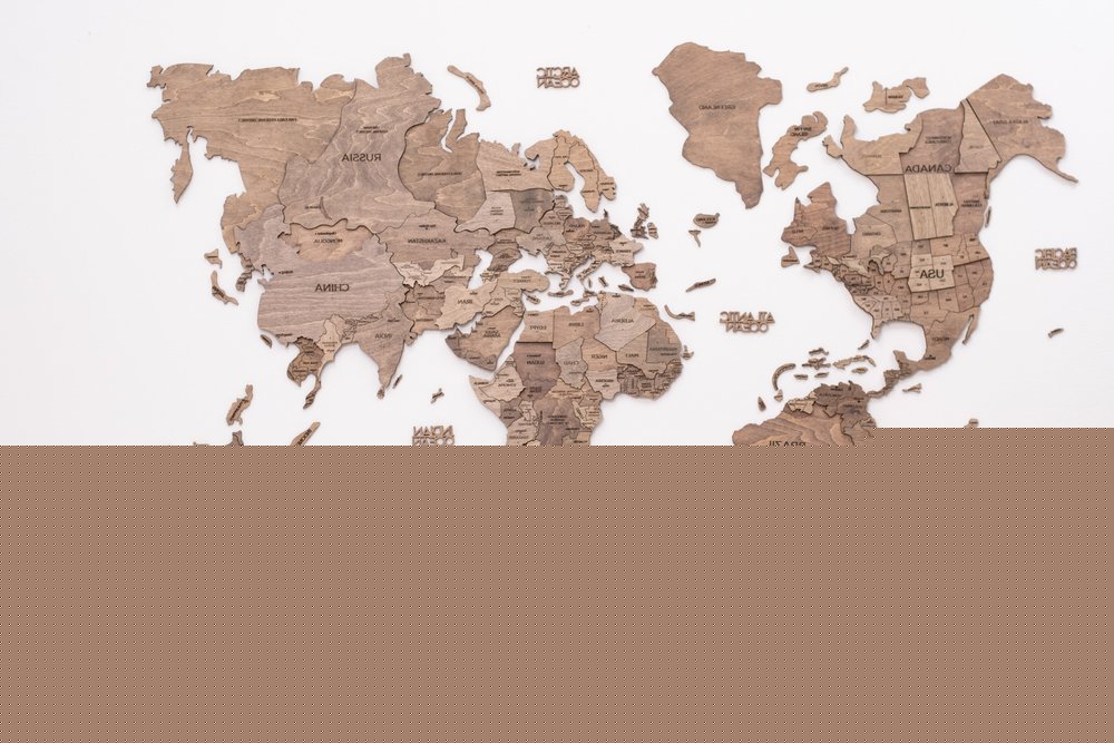 24" X 39" Wood Brown Wood World Map Hanging Dimensional Sculpture