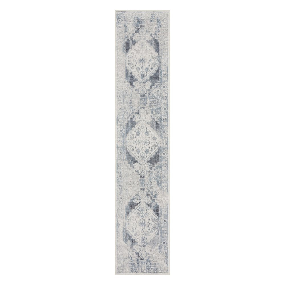 10' Blue Oriental Power Loom Distressed Washable Runner Rug