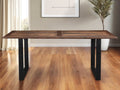 78" Dark Brown And Black Solid Wood Sled Base Dining Table