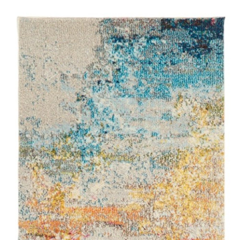 10' Blue And Gray Abstract Runner Rug