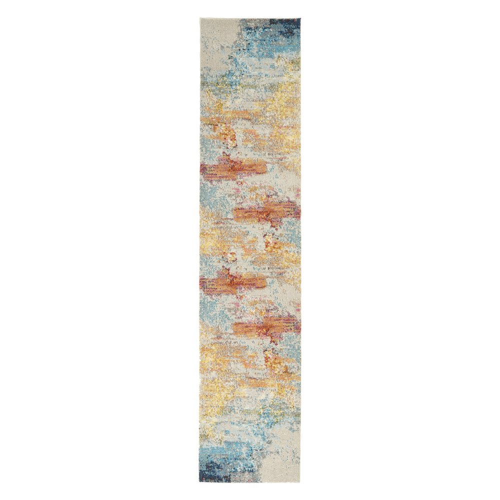 10' Blue And Gray Abstract Runner Rug
