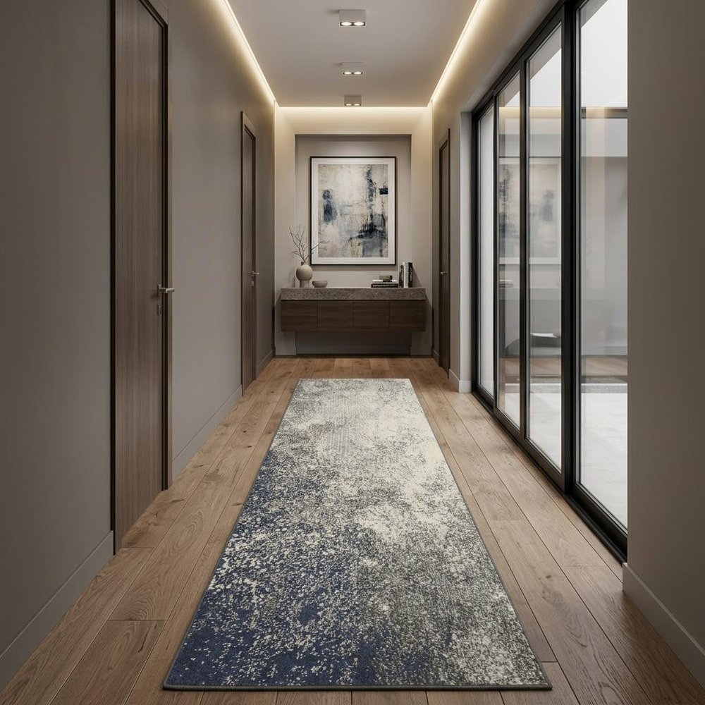 10' Black Abstract Power Loom Runner Rug