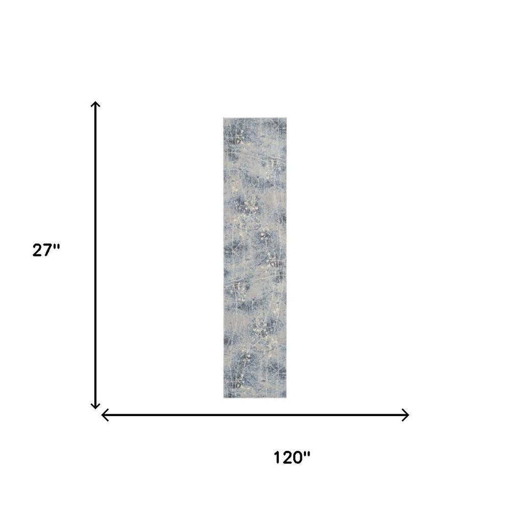 10' Blue Floral Power Loom Runner Rug