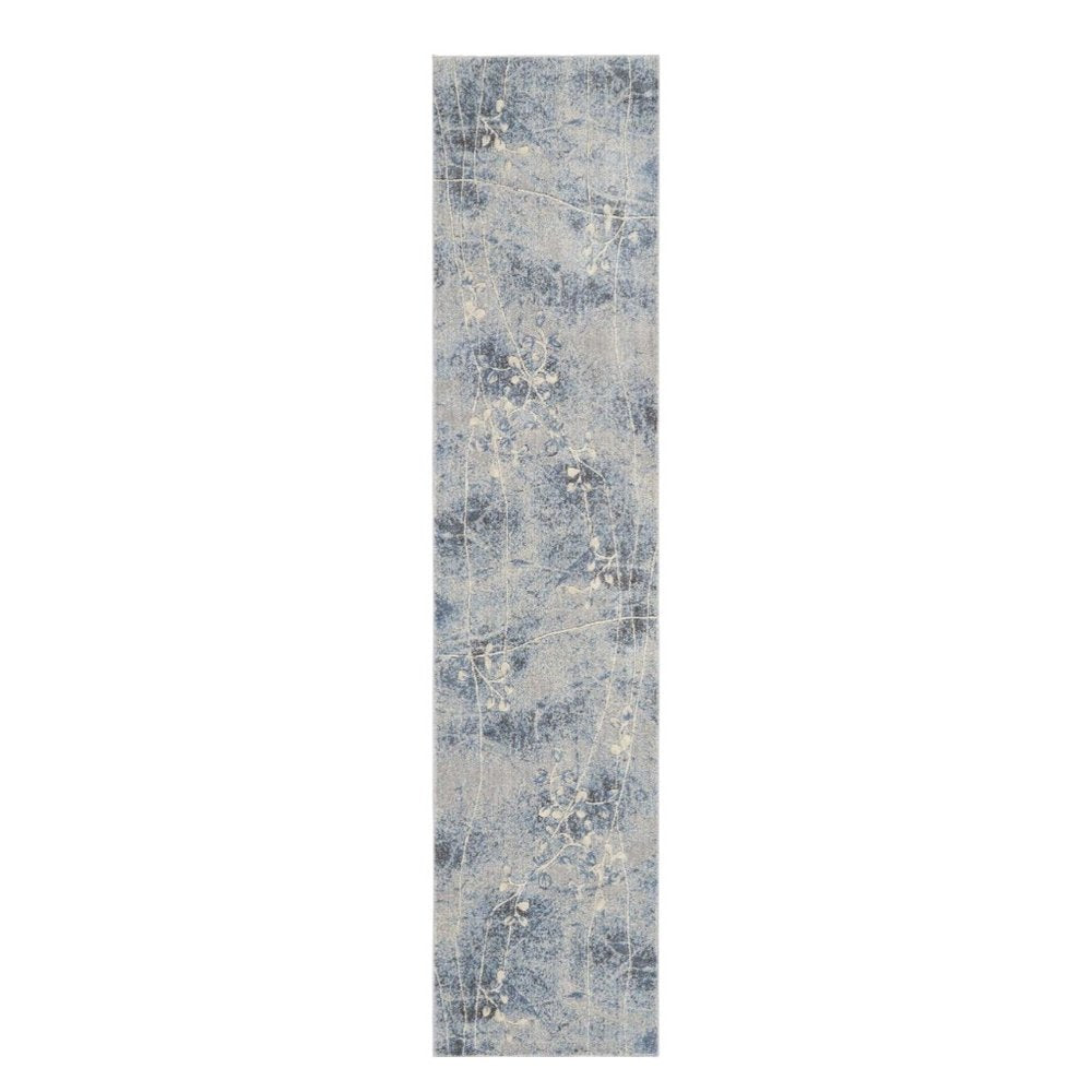 10' Blue Floral Power Loom Runner Rug