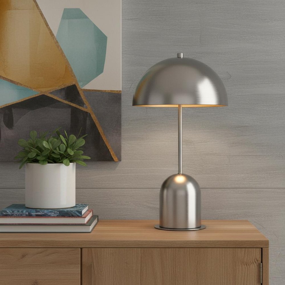 20" Nickel Metal Desk Table Lamp With Nickel Dome Shade