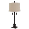 32" Charcoal Two Light Table Lamp With Tan Drum Shade