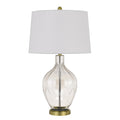 30" Clear Metal Table Lamp With Off White Drum Shade