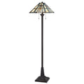 62" Bronze Two Light Traditional Shaped Floor Lamp With Gray and Ivory Abstract Tiffany Glass Empire Shade