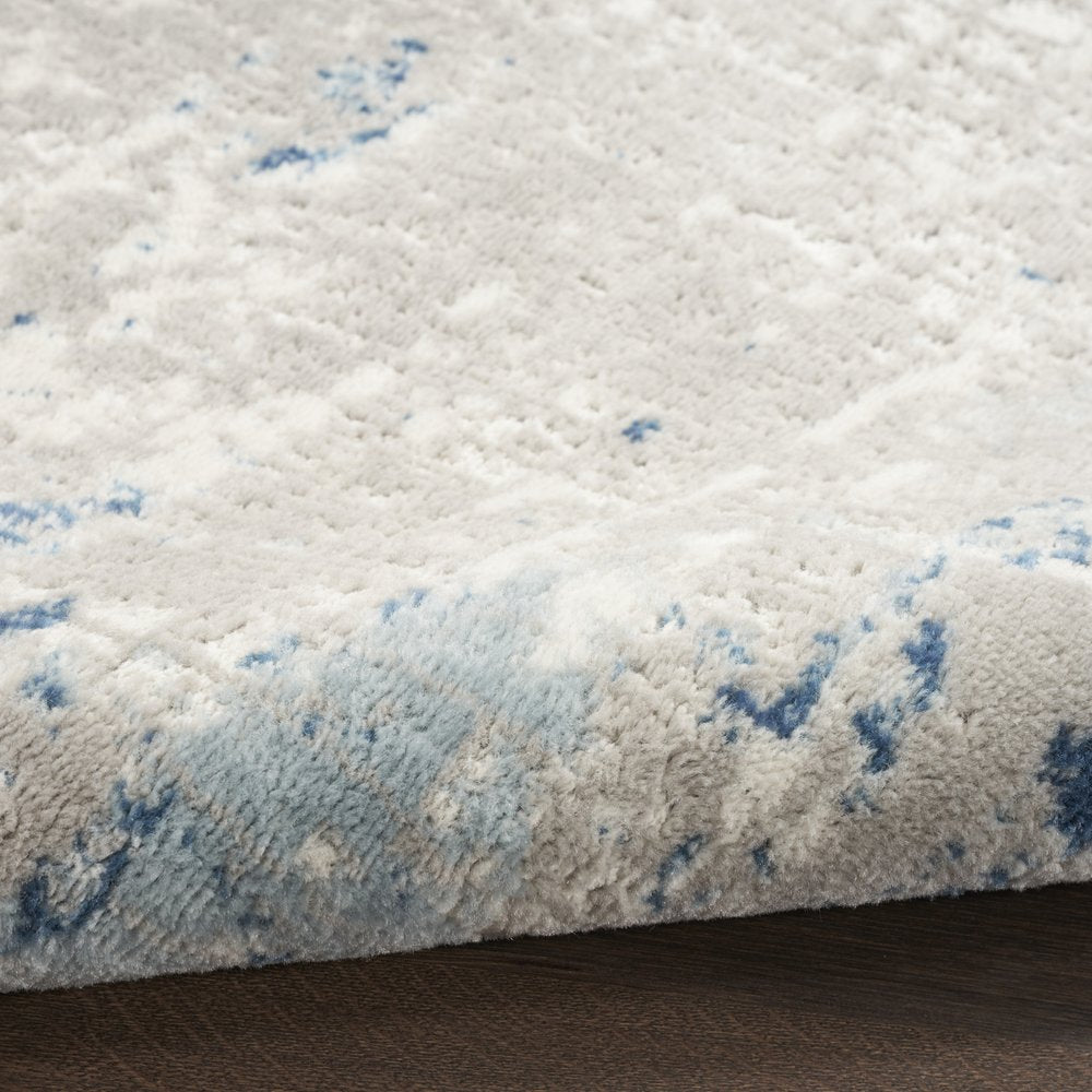 10' Blue and Gray Abstract Power Loom Runner Rug