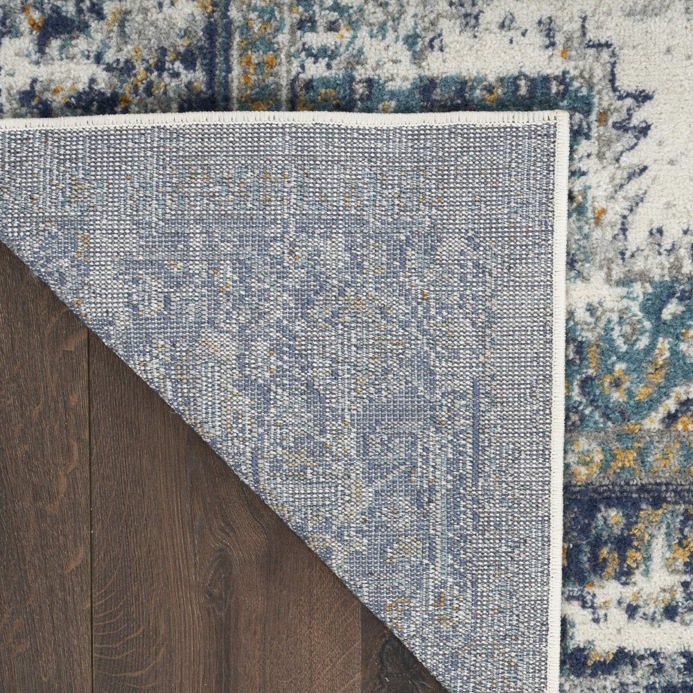 10' Blue And Ivory Oriental Distressed Runner Rug