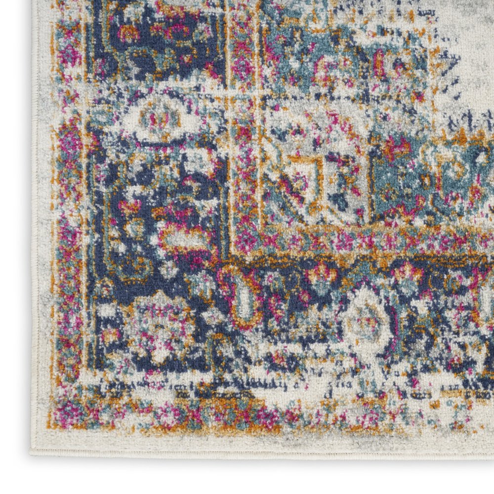 10' Blue And Ivory Oriental Distressed Runner Rug