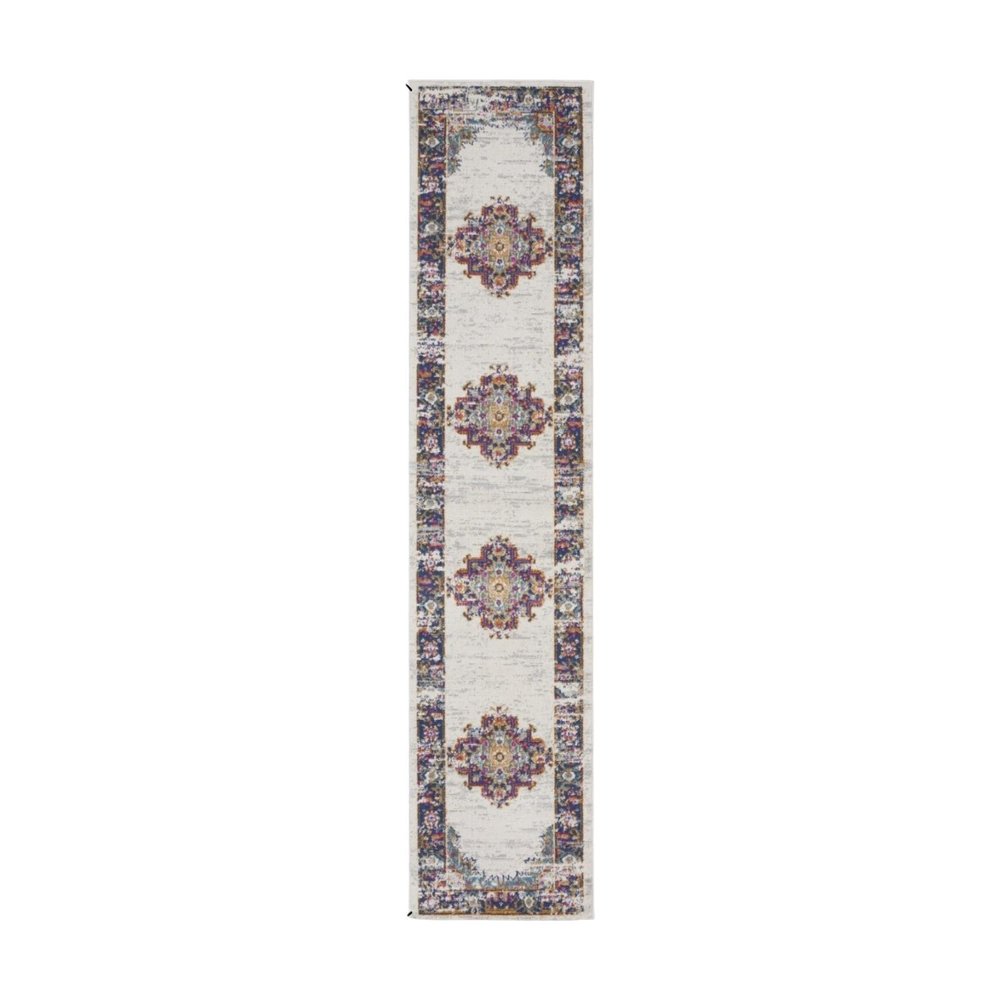 10' Blue And Ivory Oriental Distressed Runner Rug