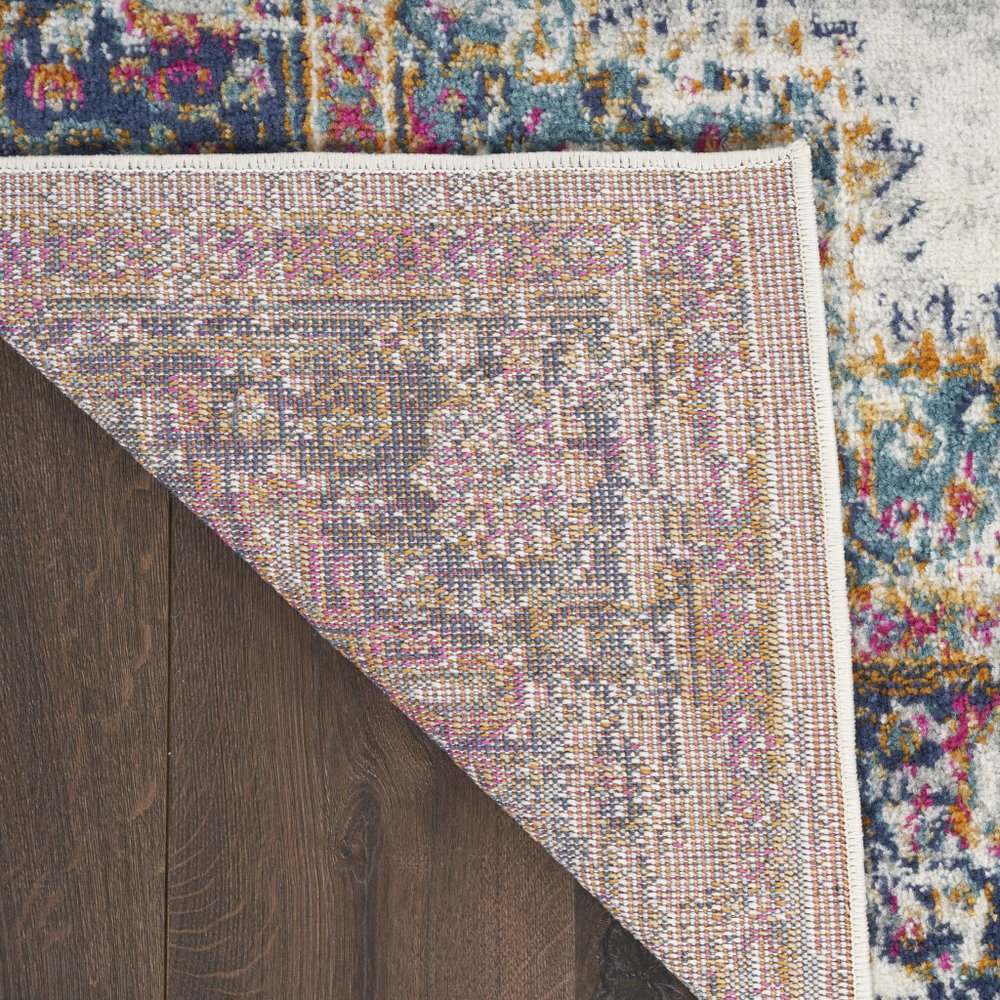 10' Blue And Ivory Oriental Distressed Runner Rug