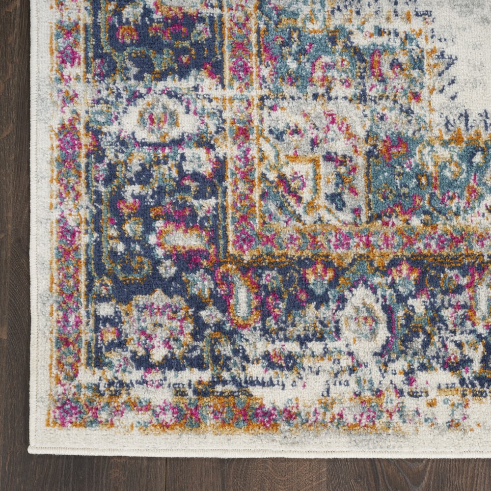 10' Blue And Ivory Oriental Distressed Runner Rug